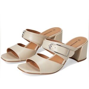 Johnston & Murphy Sz 8 Bone Leather Everly Wide Strap Neutral Dress Slides NWT